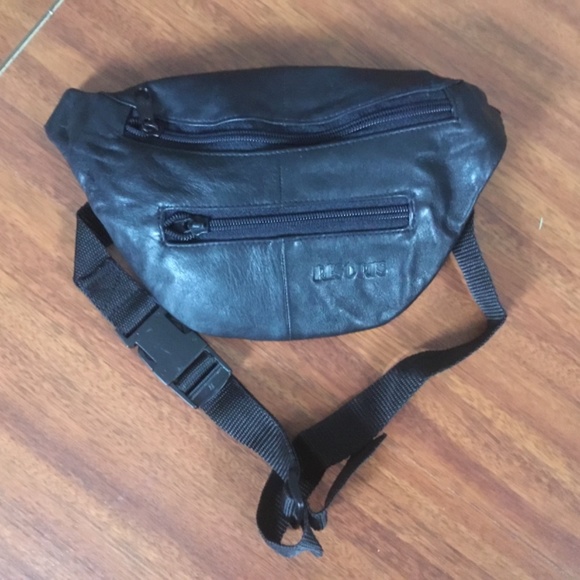 Cross Body Bag Unisex Hip Black Travel Purse Genuine Leather - Picture 5 of 7